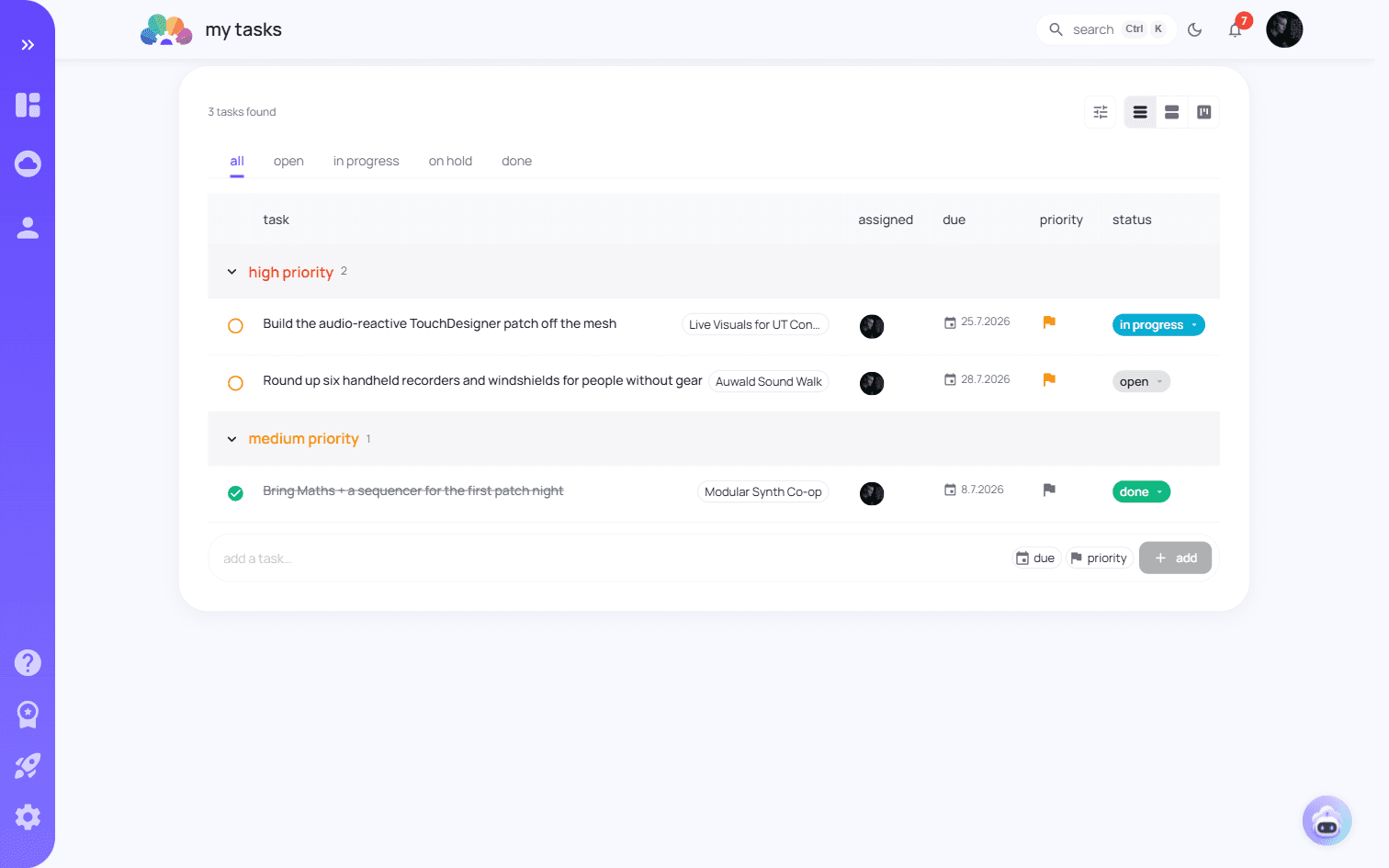 Kanban-Ansicht für Aufgaben in dreammachine